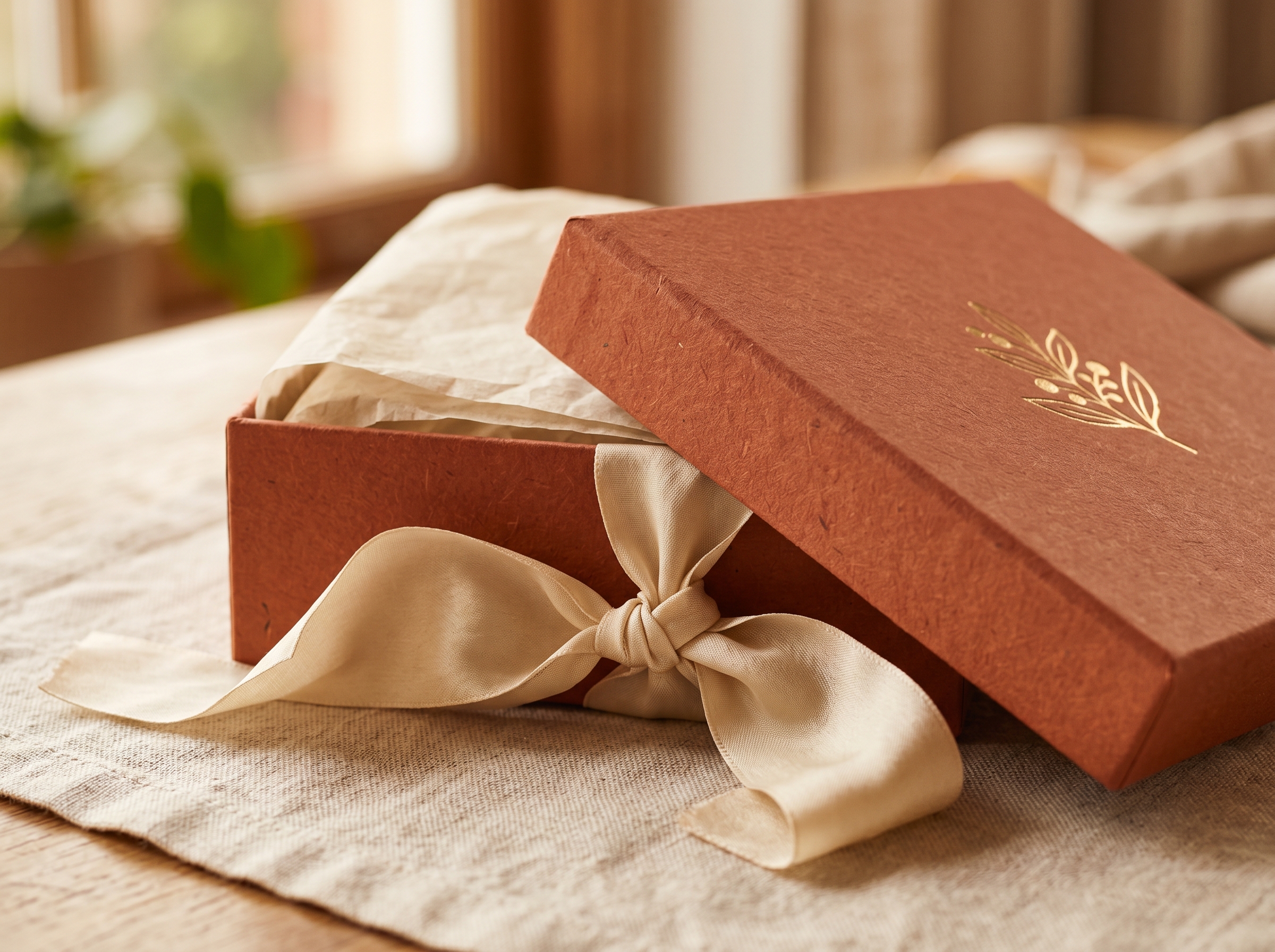 Beautifully wrapped gift box with ribbon